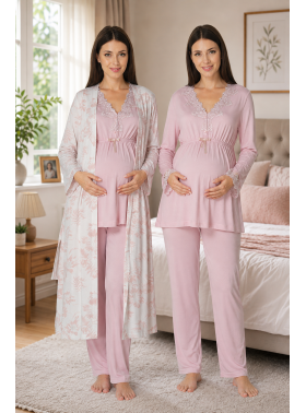 Effortt 8094 Pudra Lohusa Hamile Pijama Takım Sabahlık
